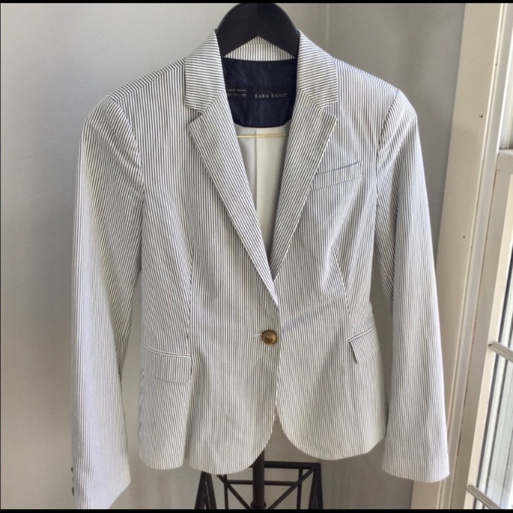 Zara Basic Grey/White Pinstripe Blazer